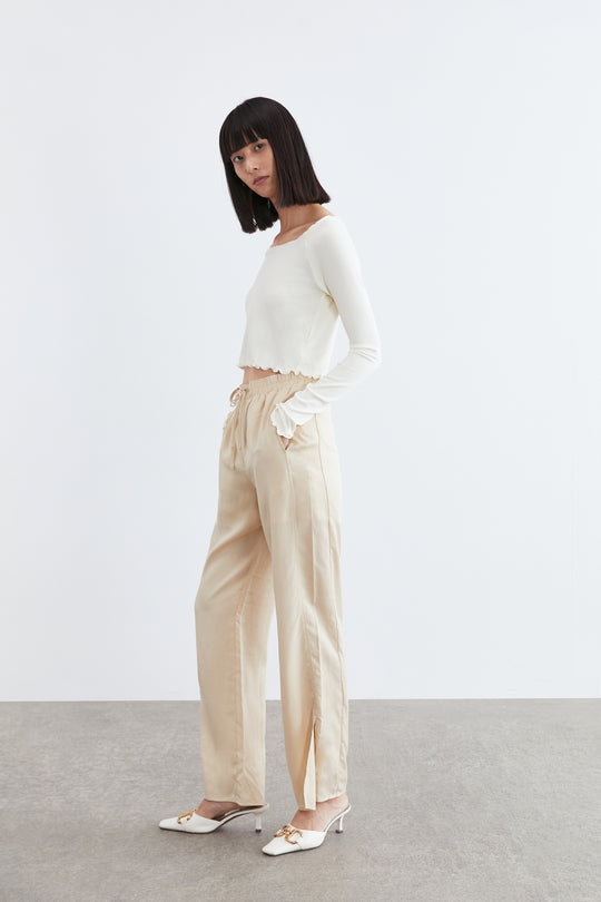 우븐 롱 스트레이트 팬츠