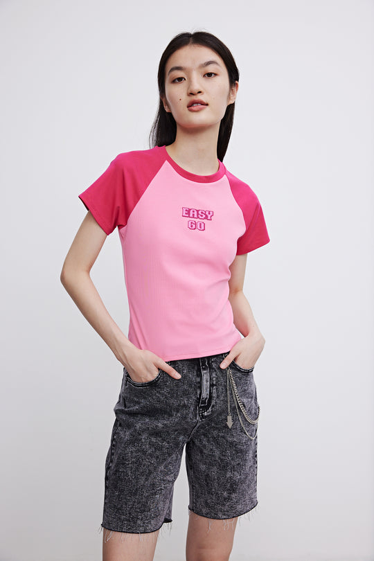 래글런 크루 넥 스키니 티셔츠