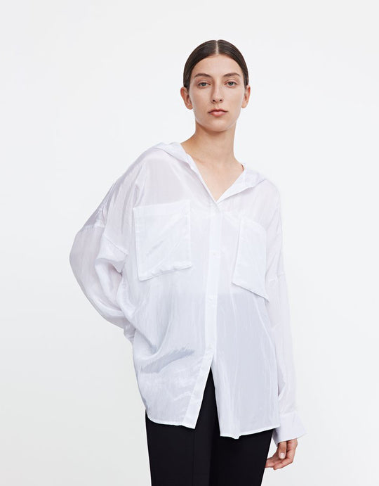 화이트 후드 블라우스