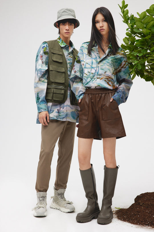 올오버 프린트 버튼 업 셔츠