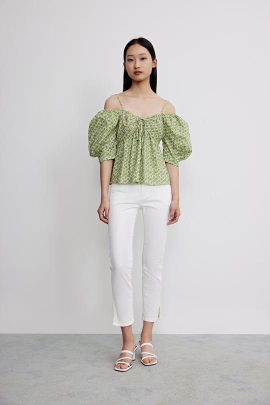 퍼프 소매 오프 숄더 블라우스