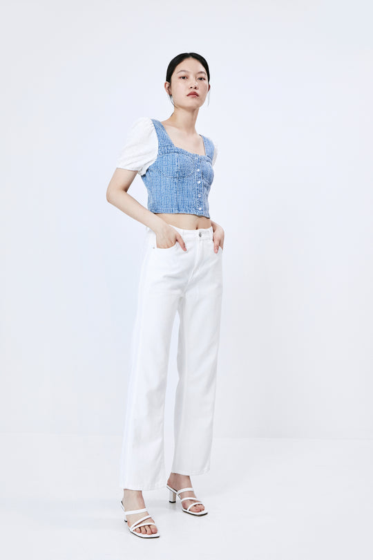 스퀘어 카라 데님 셔츠