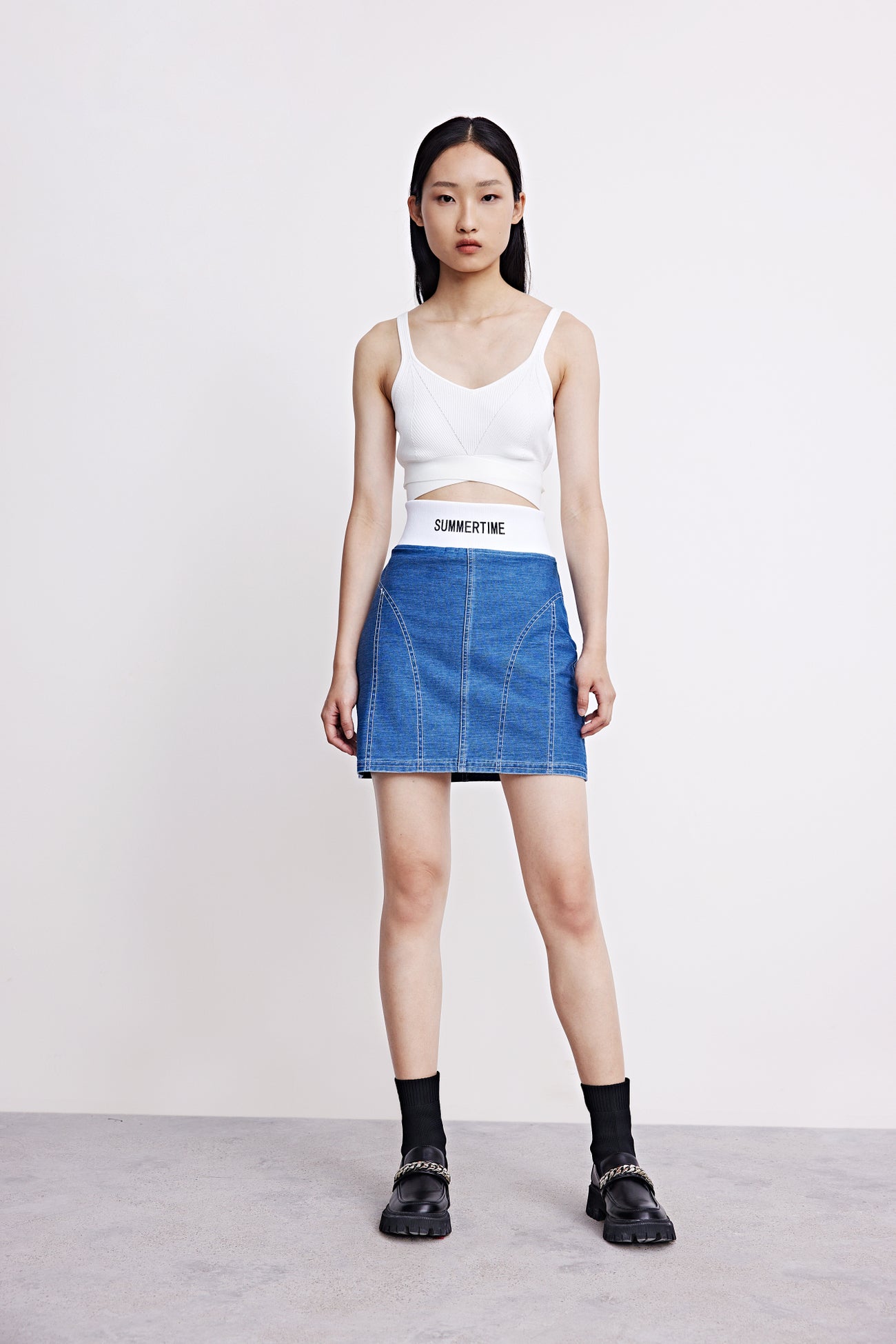 숏 A-Line 데님 스커트
