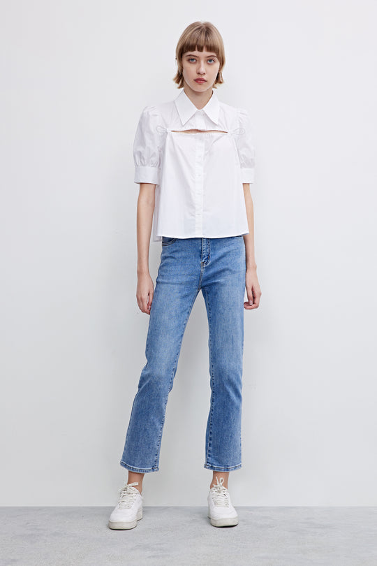 퍼프 소매 셔츠 카라 셔츠