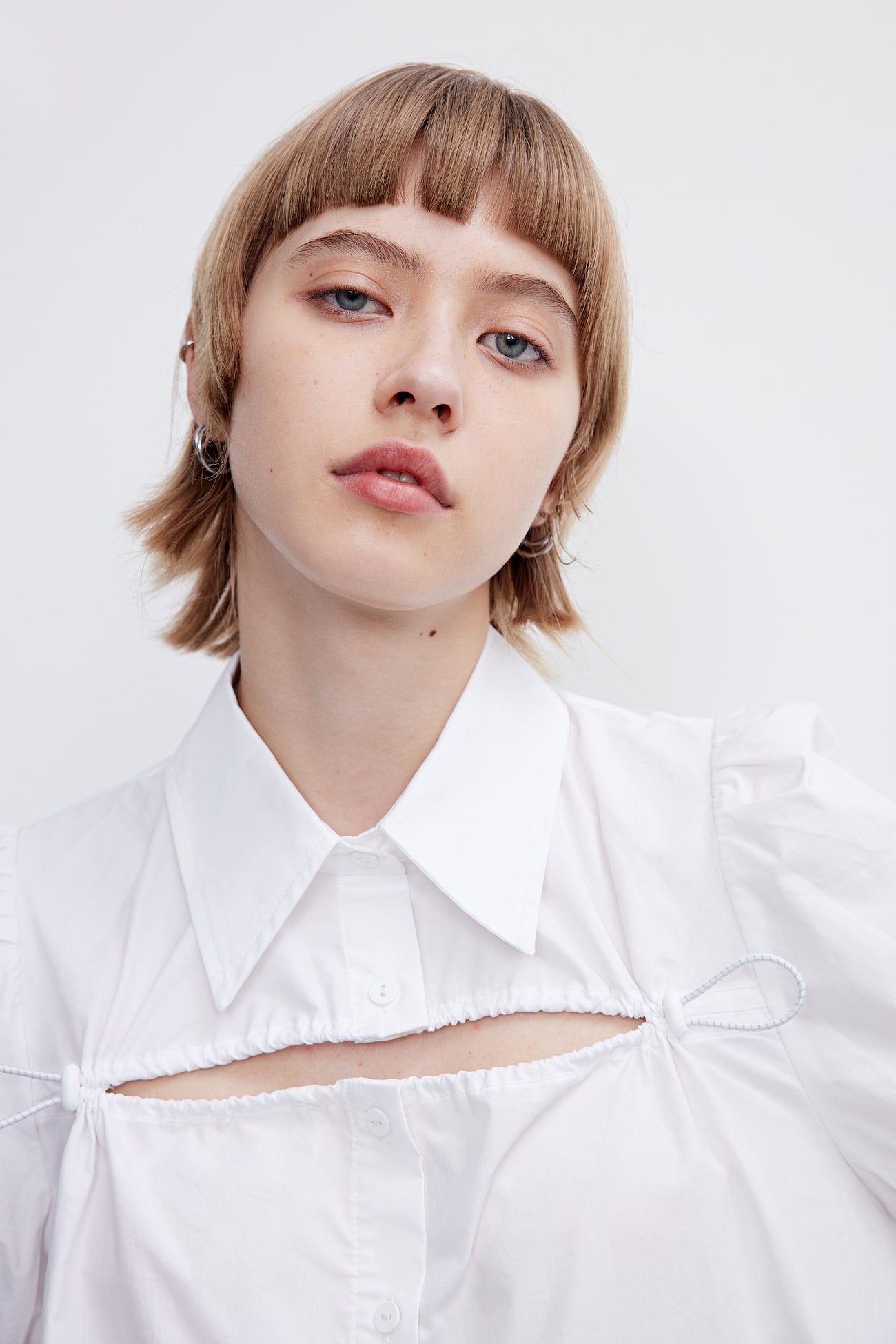 퍼프 소매 셔츠 카라 셔츠