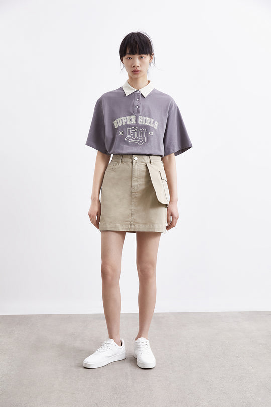 오프 숄더 셔츠 카라 루즈핏 티셔츠