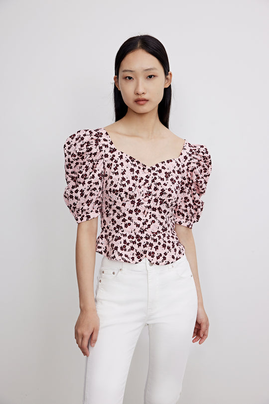 퍼프 소매 스퀘어 카라 셔츠