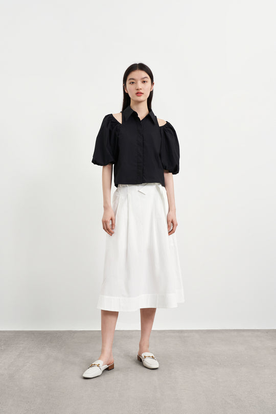 퍼프 소매 라펠 셔츠