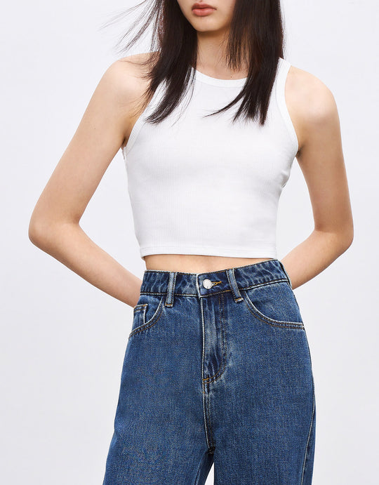 골지 니트 핏 탱크탑