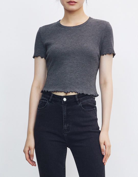 레터스 트리밍 크루넥 핏 티