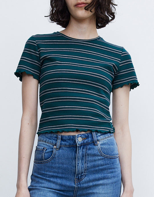 스트라이프 크롭 티