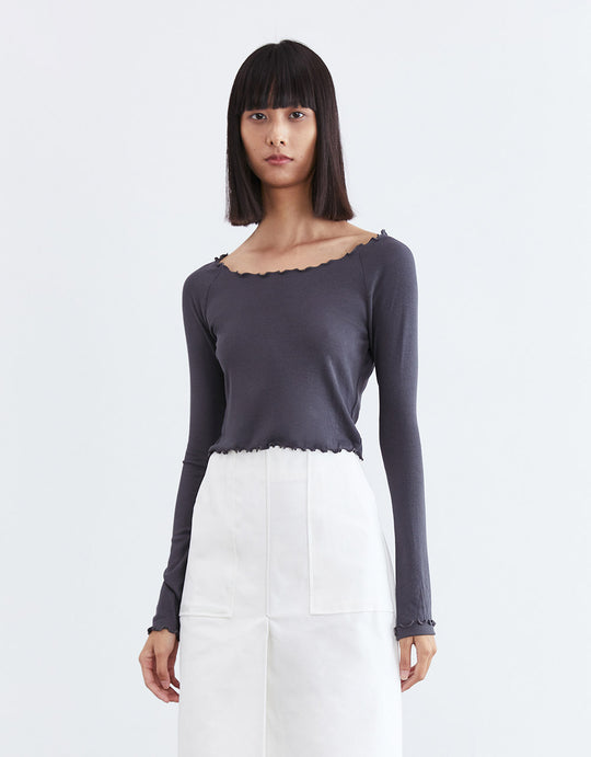 래글런 슬리브 오프 숄더 스키니 티셔츠