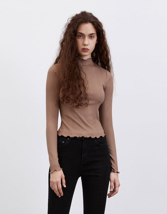 스탠드 카라 스키니 티셔츠