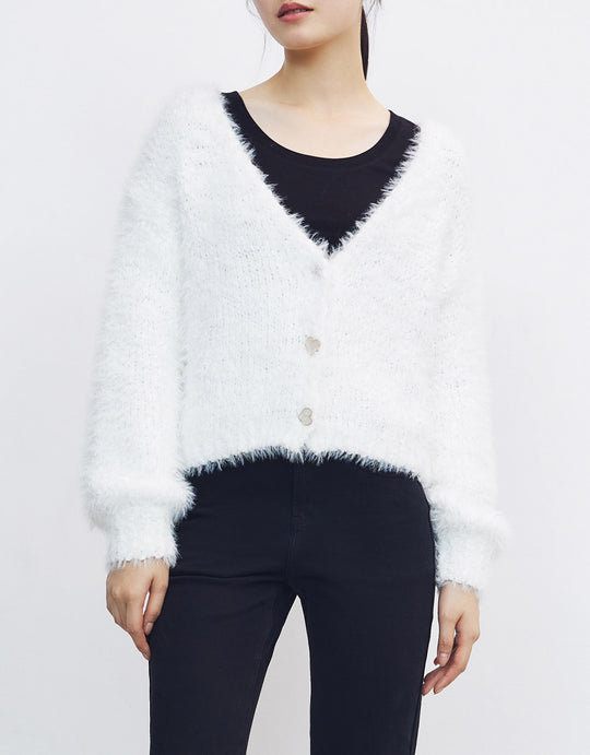 하트 버튼 플러피 가디건