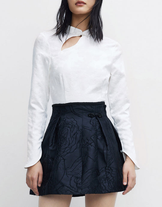 플로럴 자카드 컷아웃 블라우스