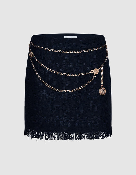 체인 디테일 로우 헴 스커트