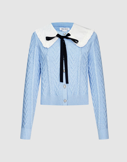 대비 칼라 버튼 업 카디건