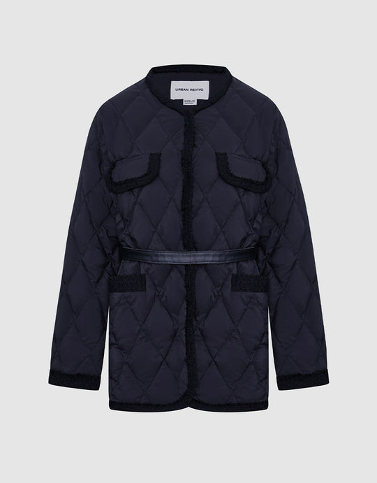 퀼팅 크루넥 오리털 패딩 코트