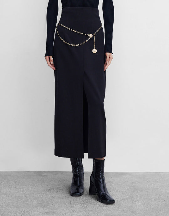 벨리 체인 스트레이트 스커트