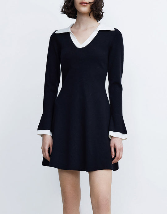 콘트라스트 칼라 니트 드레스