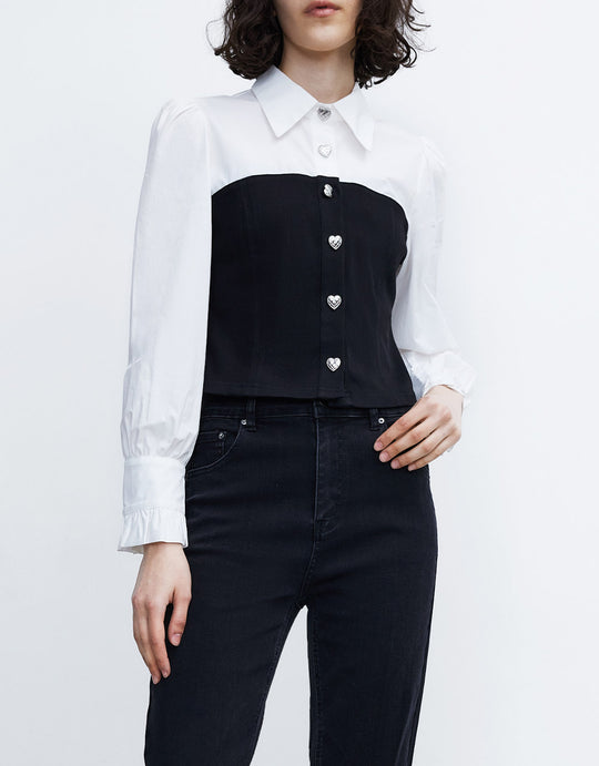 스플라이스 하트 버튼 데님 블라우스