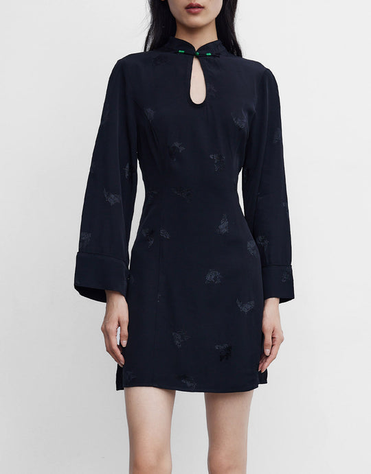 스탠드 카라 스케이터 드레스