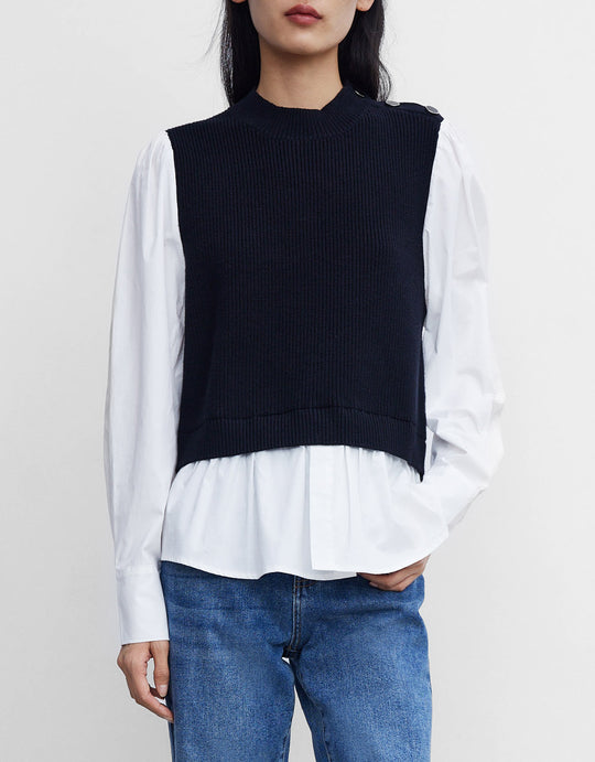 페이크 투피스 니트 탑