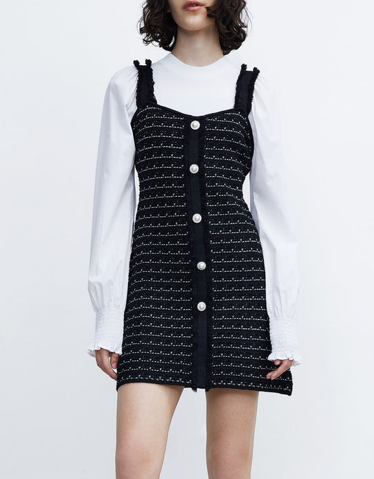 페이크 투피스  퍼프 슬리브 니트 드레스