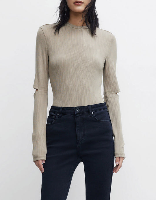 컷아웃 골지 니트 탑