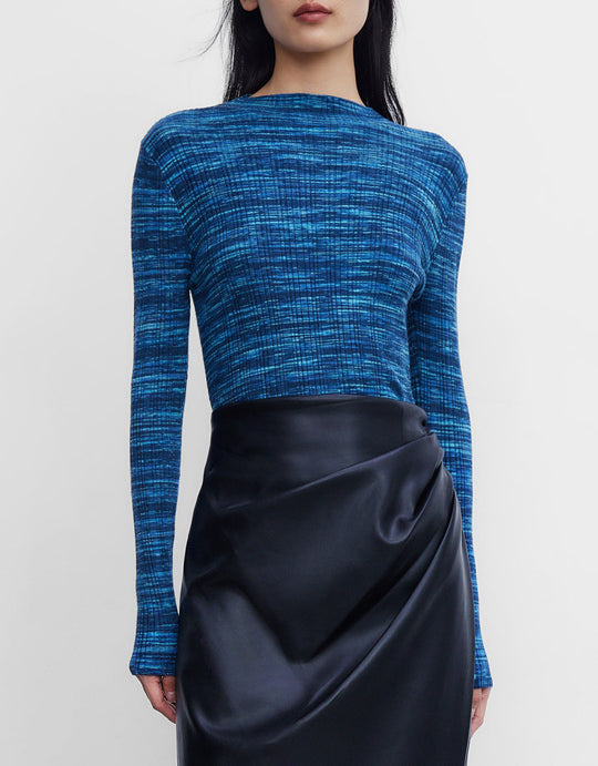 플레크 골지 니트 핏 니트 탑