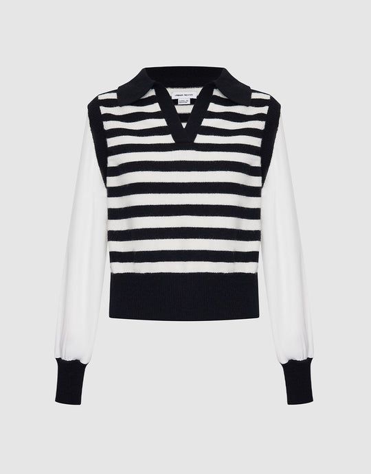 페이크 투피스 스트라이프 니트 탑