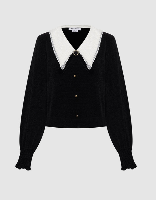 스테이트먼트 칼라 버튼 프론트 니트 탑