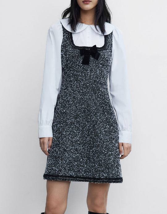 페이크 투피스 인형 칼라 데님 드레스