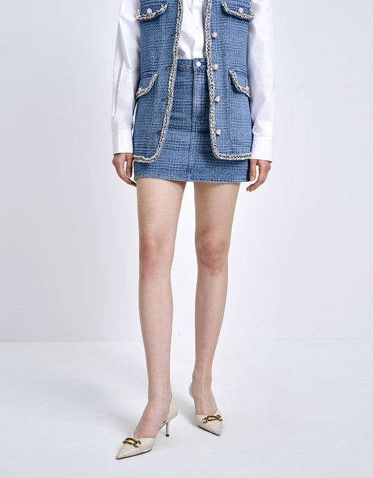 체크무늬 데님 스커트