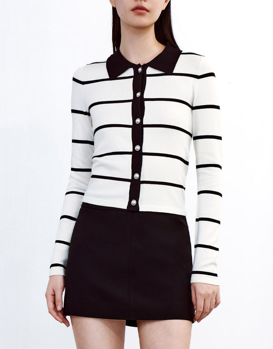스트라이프 버튼업 카디건