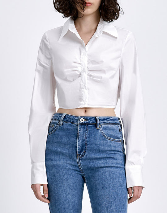 플레인 주름 xnxxn식 버튼 업 셔츠