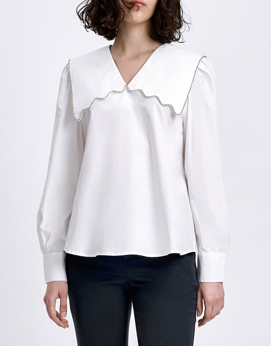 V넥 팔 블라우스