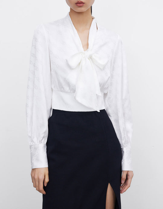 V넥 퍼프 슬리브 블라우스