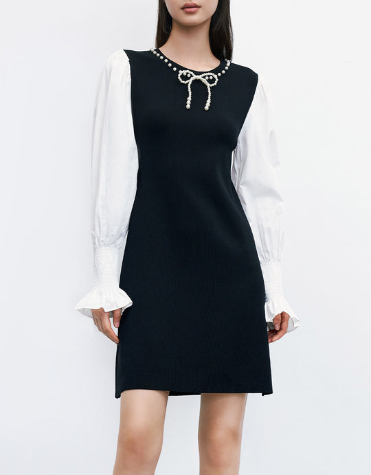 페이크 투피스 프릴 트리밍 니트 드레스