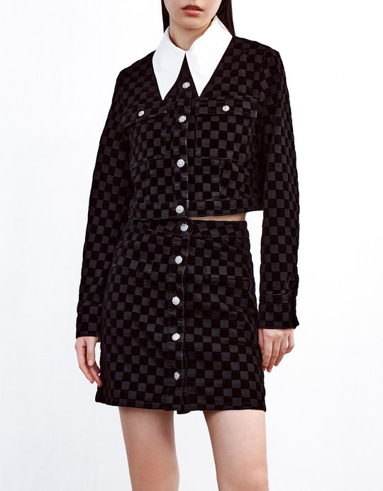 체크무늬 데님 재킷