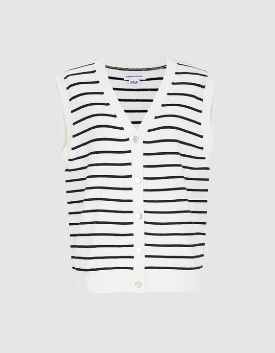 스트라이프 버튼업 조끼