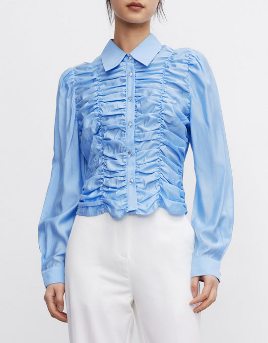 주름 식 퍼프 슬리브 셔츠
