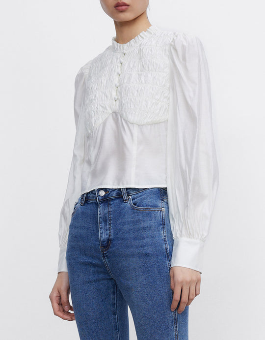 바스트 셔링 퍼프 슬리브 블라우스