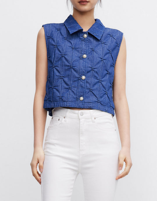 주름 디테일 데님 조끼