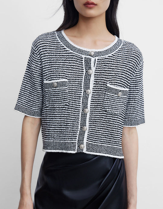 스트라이프 크루넥 가디건