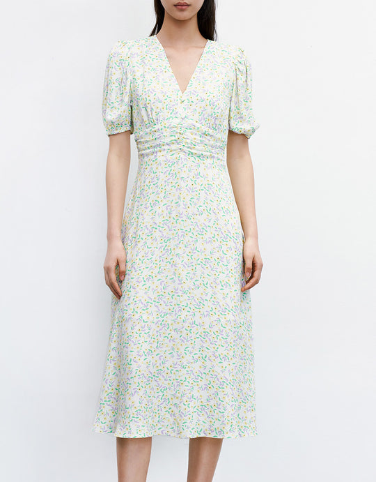 플로럴 프린트 미디 드레스