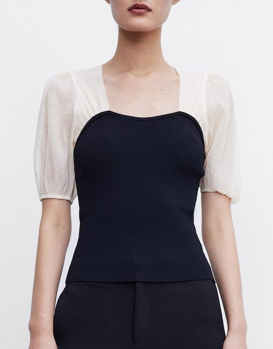 스플라이스 메쉬 니트 탑