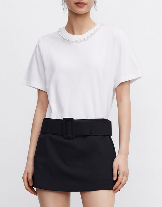 진주 장식 티셔츠