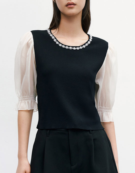 크루넥 니트 티셔츠