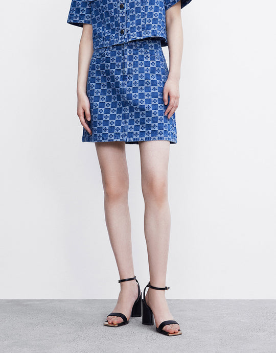 체크무늬 데님 스커트